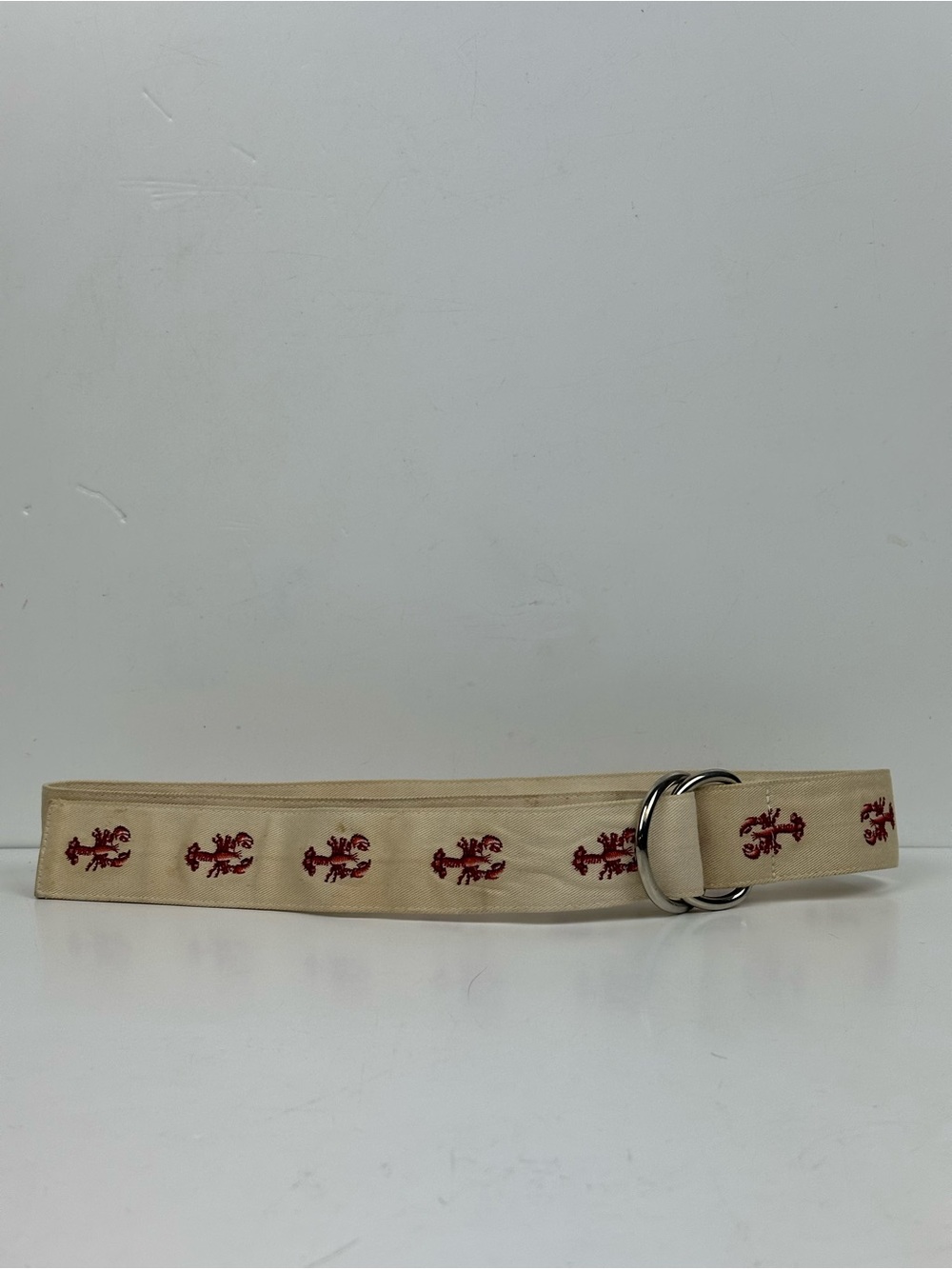 Women’s J. Crew Cream Canvas Belt with Red Embroidered Lobster Motifs - Picture 1 of 11